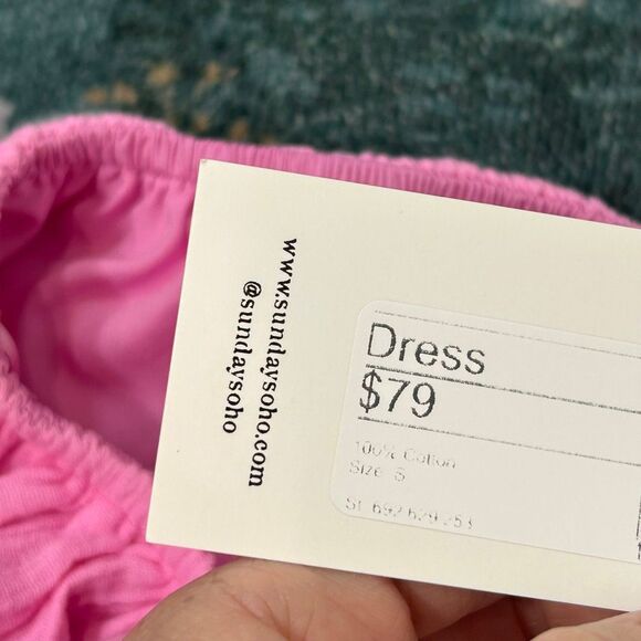 NWT Sundays Dress Gauze Cotton Small Pink Mini Open zip Back Short Puff Sleeve - Picture 6 of 16